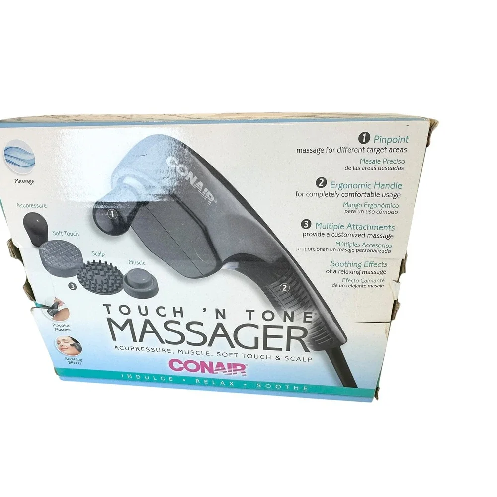 Conair Touch N Tone Handheld Massager HM8 Gray Corded Electric with Attachments